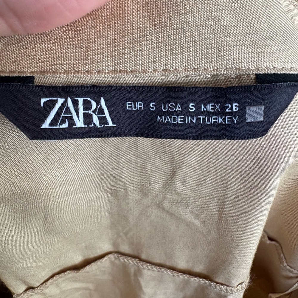ZARA POPLIN CARGO JUMPSUIT TAN sz S Beige khaki Short Utility - Picture 4 of 12